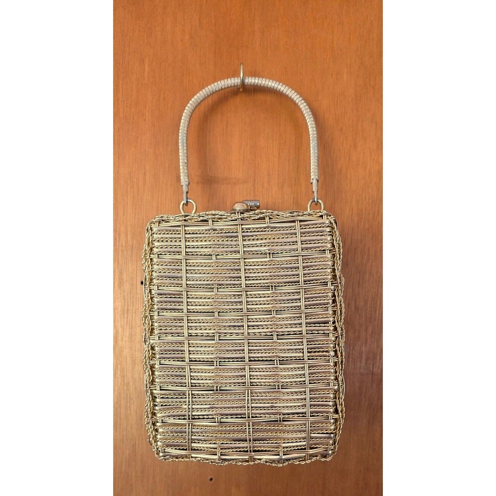 Sinton Gold Metal Basket Weave Top Handle Purse British Hong Kong Vintage